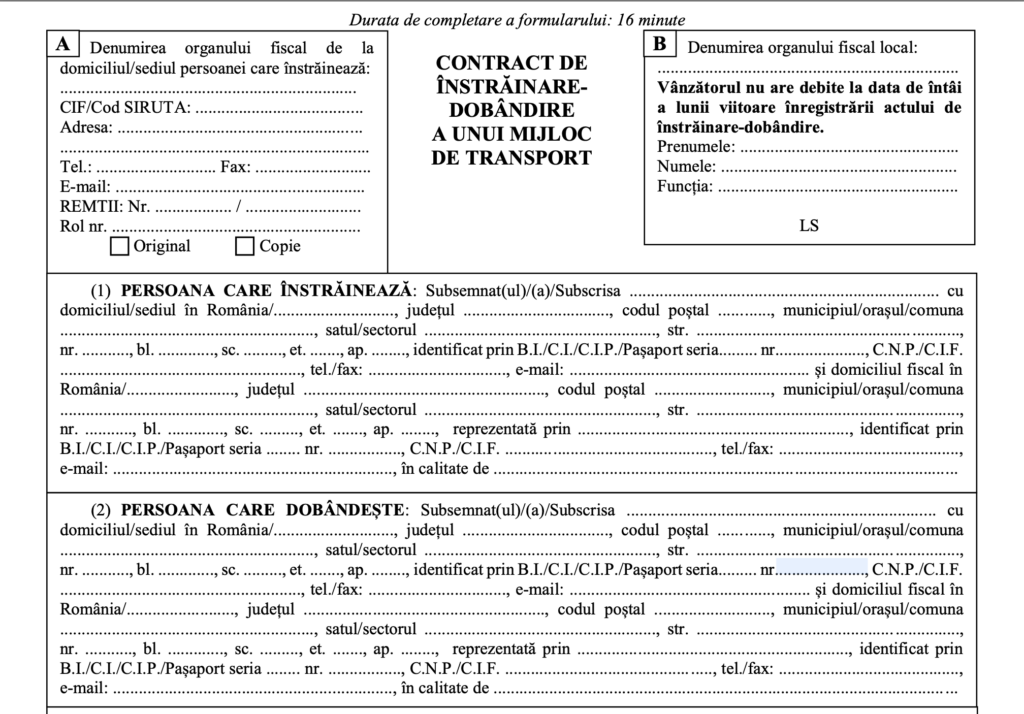 model contract vanzare cumparare auto formular
